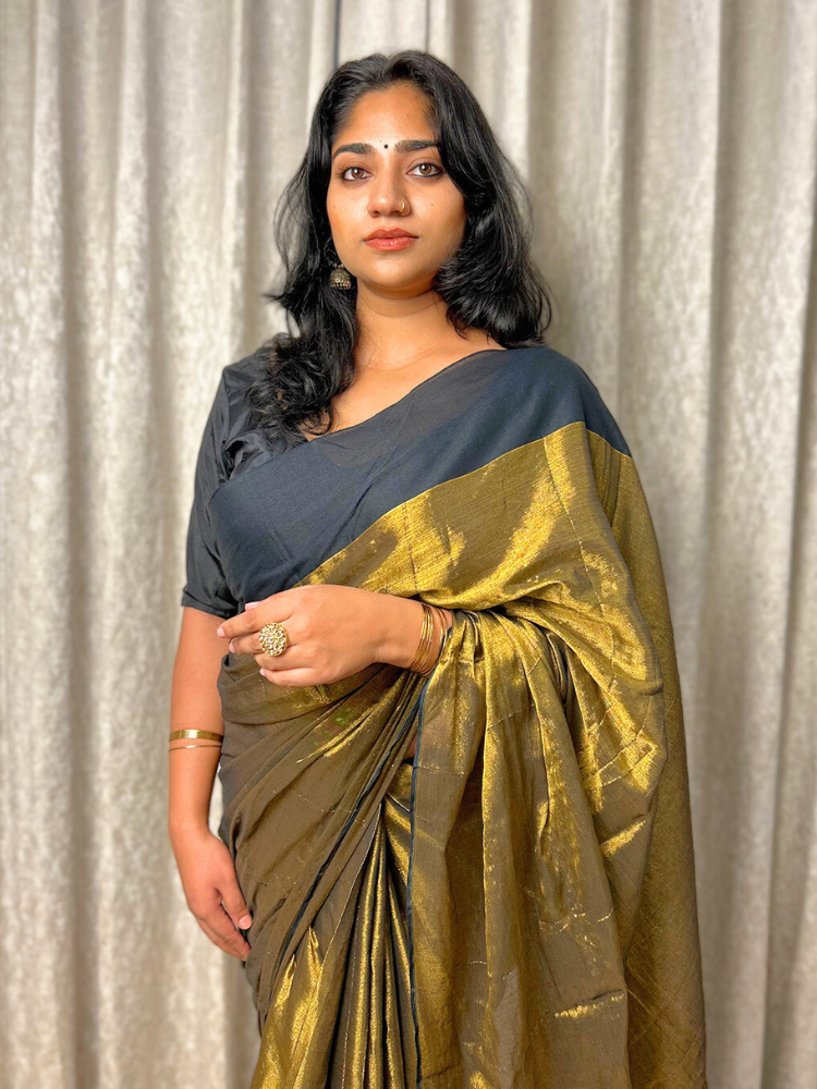 Gold & Black Tissue Saree